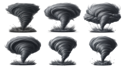 A set of dynamic twisters rising fiercely from calm waters a symbol of nature s unpredictable on transparent background