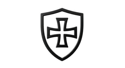 Isolated shield symbol, protective emblem with a cross, representing security or defense