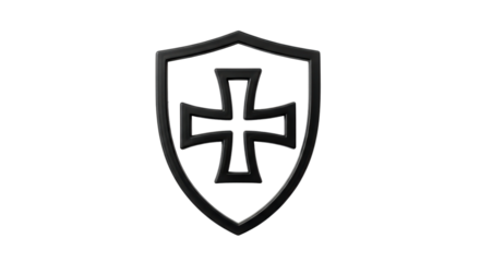 Isolated shield symbol, protective emblem with a cross, representing security or defense