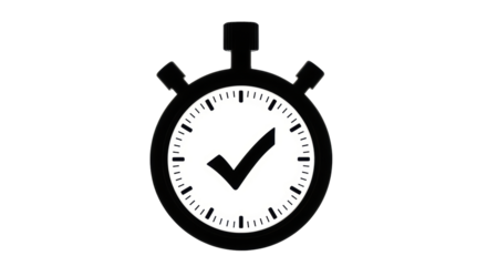 Isolated chronometer showing a check mark inside it, symbol of success, accomplishment