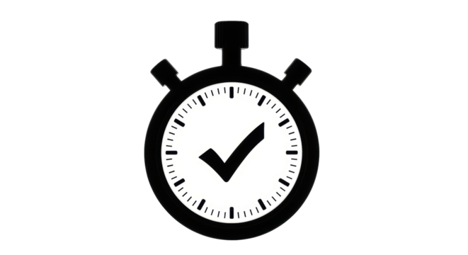 Isolated chronometer showing a check mark inside it, symbol of success, accomplishment