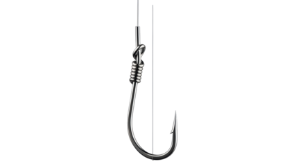 Isolated fishing hook on a fishing line is a tool for catching fish and other aquatic life