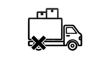 Isolated truck carrying cargo showing a delivery cancellation with an X over the wheel