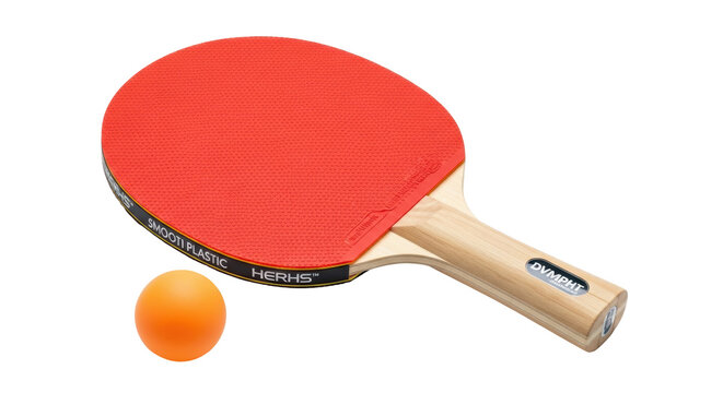 Isolated table tennis paddle with a ball, recreation equipment for ping pong sport game
