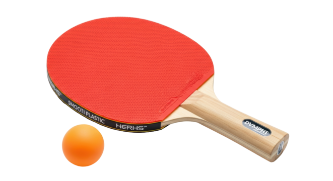 Isolated table tennis paddle with a ball, recreation equipment for ping pong sport game