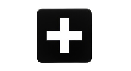 Isolated First Aid symbol, a white cross on a black square with rounded corners graphic sign
