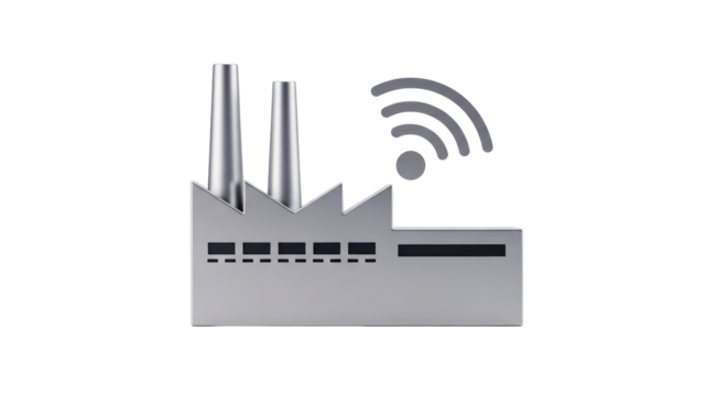 Isolated illustration of industrial plant with antenna representing smart factory setup