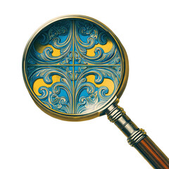 Magnifying Glass Over Intricate Colorful Design with Swirls and Curves