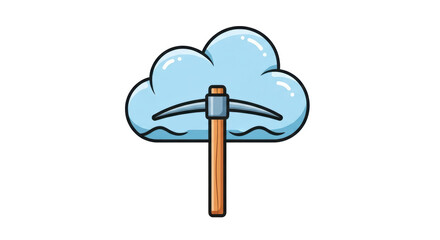 Isolated Cloud mining concept with a pickaxe tool indicating digital mining for cryptocurrency