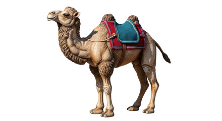 Isolated Dromedary Camel with Saddle Sculpture, North African Animal Standing Side View