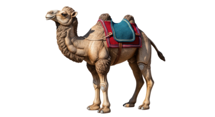 Isolated Dromedary Camel with Saddle Sculpture, North African Animal Standing Side View