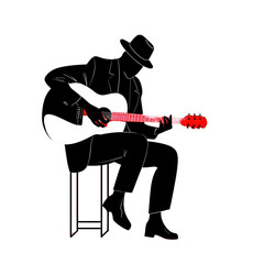Elegant Silhouette of Musician Playing Acoustic Guitar in Style