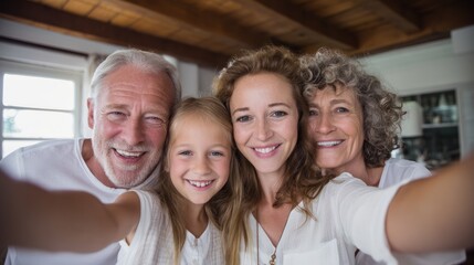 Fototapeta premium Historic landmark family selfie (generations together)