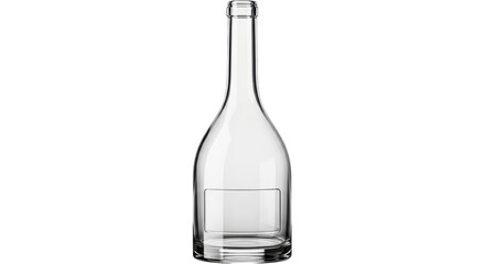Isolated fancy glass bottle for liquids, clear container with flat label area, bar supply