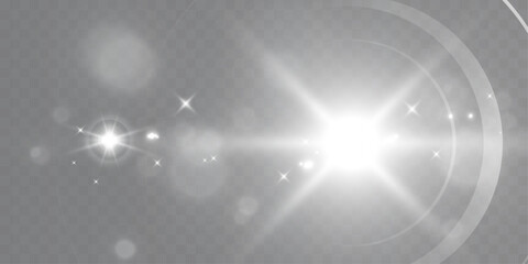 Bright light flare sparkle glow effect lens reflection transparent overlay vector.
