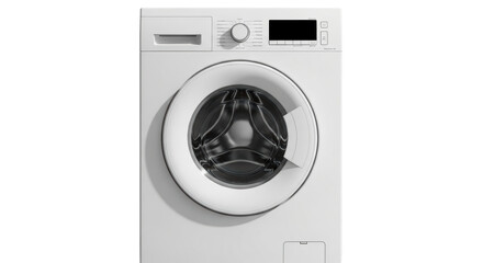 Isolated modern washing machine appliance for laundry needs, simple white home appliance