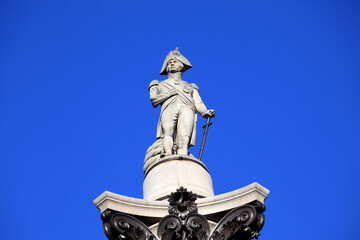 Nelson&rsquo;s Column in Trafalgar Square London England, UK, erected to celebrate Horatio Nelson's  victory at the Battle of Trafalgar over Napoleon in 1805. travel destination stock photo image 
