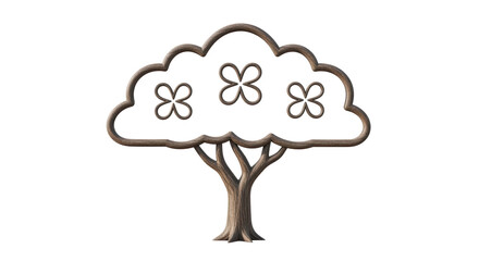 Isolated Rustic Tree Symbol with Clover Shapes and Brown Trunk and Limbs on Plain Backdrop