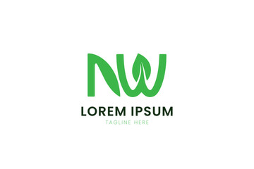 Fototapeta premium Minimalist green nw letter logo design fresh abstract brush stroke style business branding