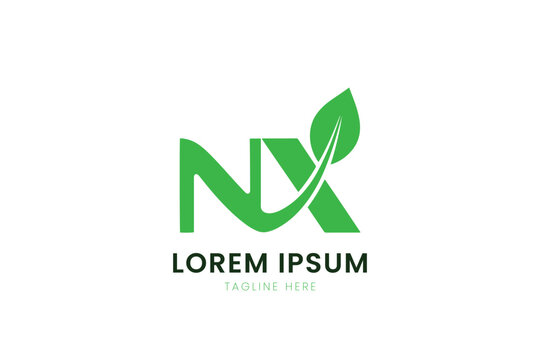 Modern green nx logo design featuring a stylized leaf element for eco-friendly brands