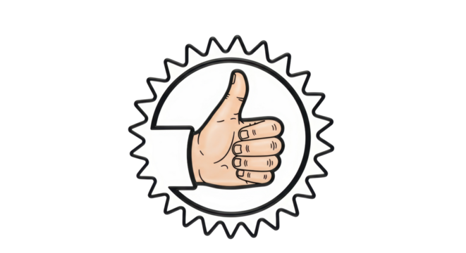 Isolated thumb up gesture icon inside of spiky circle shape on a neutral background design