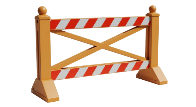 Isolated Construction barrier with orange stripes indicating restricted area, no people visible