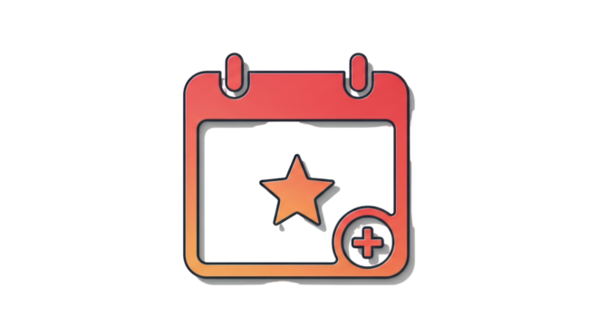 Isolated calendar icon with a star and plus symbol, for event planning and reminders, vector illustration