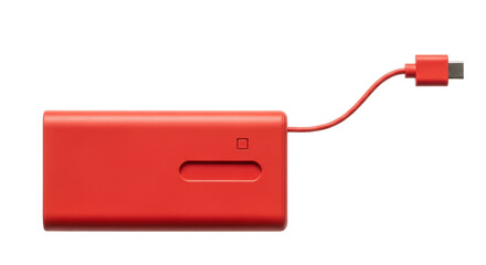 Isolated red portable charger with built-in cable for mobile devices charging solutions