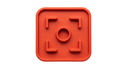 Isolated orange square with rounded corners, a circle in the center, and four curved lines