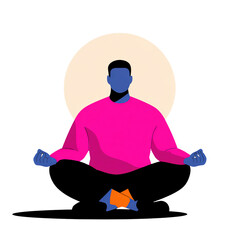 Peaceful man in pink sweater meditating with calm expression and aura