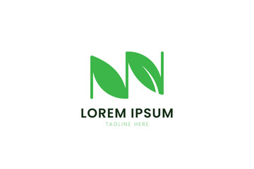 Fototapeta premium Minimalist green leaf logo design featuring nn symbol for eco-friendly brands