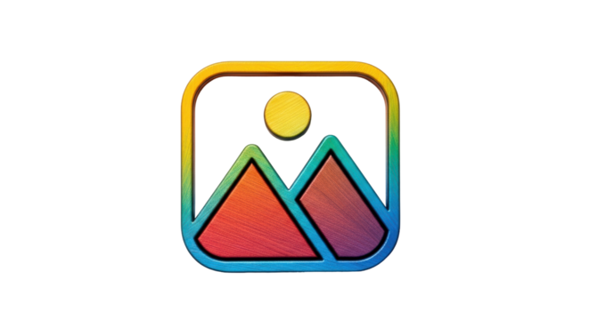 Isolated gallery app icon with colorful mountains and a sun image for web site development