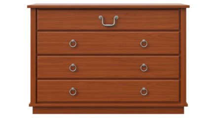 Isolated wooden dresser drawers furniture in brown, four storage cabinet for clothes, bedroom decor