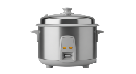 Isolated metal rice cooker appliance for kitchen, healthy cooking equipment, no background