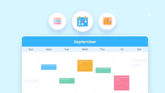 Colorful dashboard user interface showing charts, statistics and reports in modern flat animated design