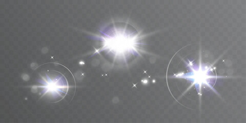 Realistic glowing star light flare isolated on transparent background.

