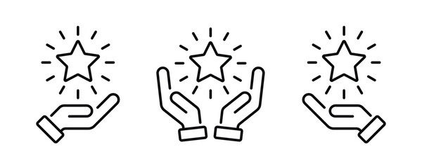 Fototapeta premium Hand holding star icon value concept. Person award sign. Service quality. Client rating. Best rating. Winner prize. Vector illustrations