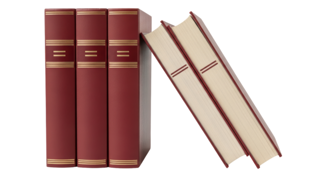 Isolated book set of antique or vintage style volumes for law study or education read