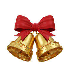 Elegant golden Christmas bells with red bow for festive holiday cheer
