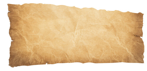 Vintage Crumpled Old Parchment Paper Banner with Torn Edges isolated on png, transparent background. Aged Blank Texture Background for Historical Documents, Treasure Maps, and Retro Designs.