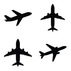 Airplane silhouette vector icon black color and white background