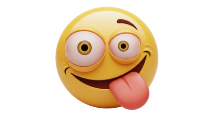 Isolated Crazy face emoji smiling, sticking out tongue, happy expression, humor and comical