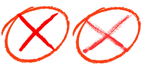 Two Hand-Drawn Red X Marks in Circles - Concept of Wrong, Error, or Denial isolated on png, transparent background