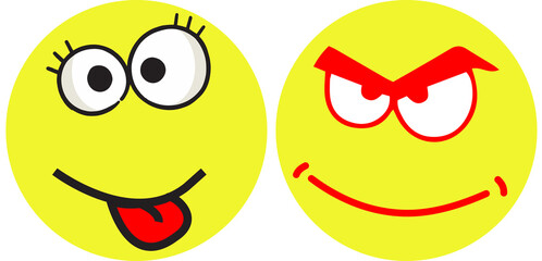 Dueling Emoji Faces: Playful Tongue-Out and Mischievous Cartoon Icons Showing Contrasting Emotions isolated on png, transparent background