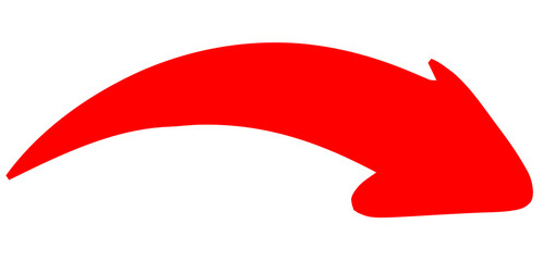 Dynamic Red Arching Arrow Pointing Down Right isolated on png, transparent background
