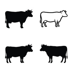 Cow silhouette vector icon black color and white background