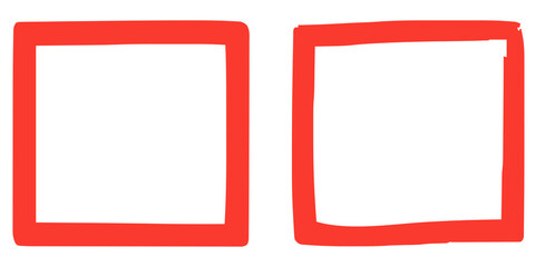 Minimalist Hand-Drawn Red Square Frames for Checklists, Selection, Graphic Design Elements isolated on png, transparent background 