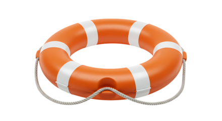 Orange Life Ring with White Stripes and Metal Handles Safety Equipment Rescue Device Maritime Buoy on transparent background