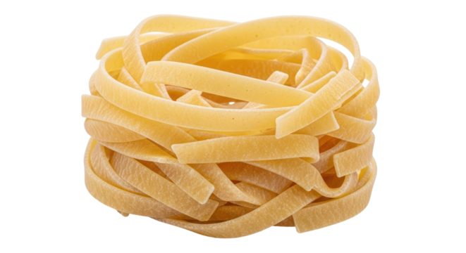 Isolated nest of fettuccine pasta, typical Italian cuisine ingredient with no background