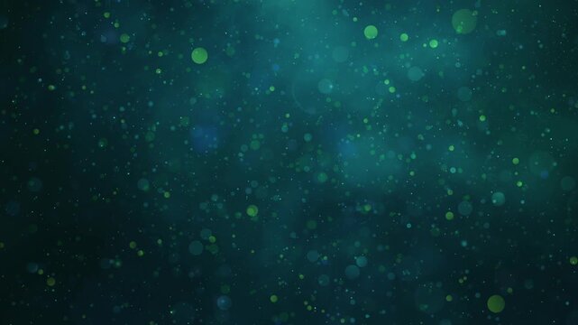 loopable abstract blue-green teal gradient background with gentle floating bokeh lights, underwater bubbles and particles